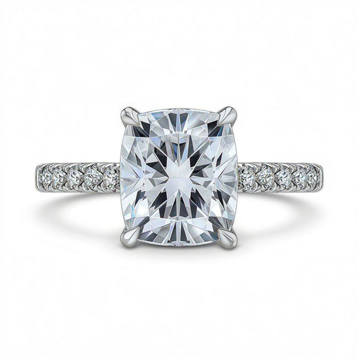 Cushion Diamond Tulip Cathedral French Pave Ring