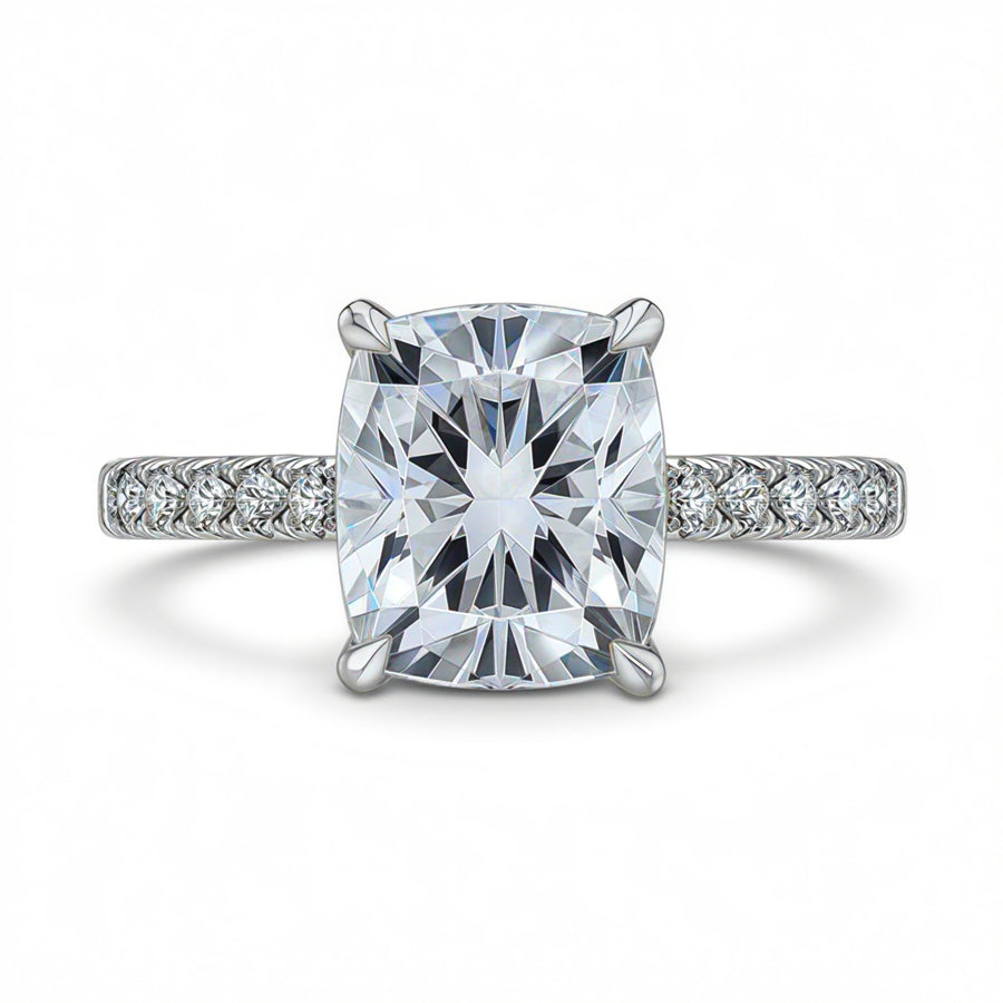 Cushion Diamond Tulip Cathedral French Pave Ring