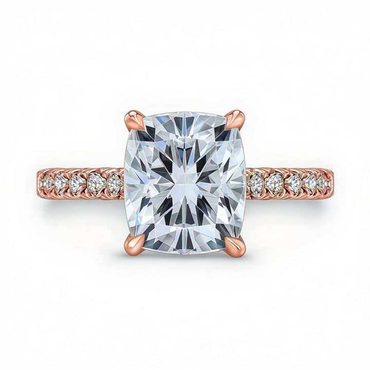 Cushion Diamond Tulip Cathedral French Pave Ring