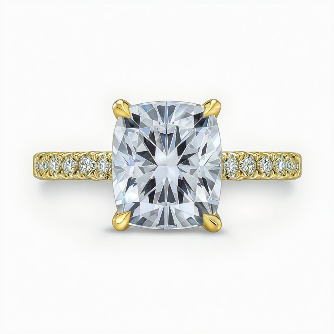 Cushion Diamond Tulip Cathedral French Pave Ring