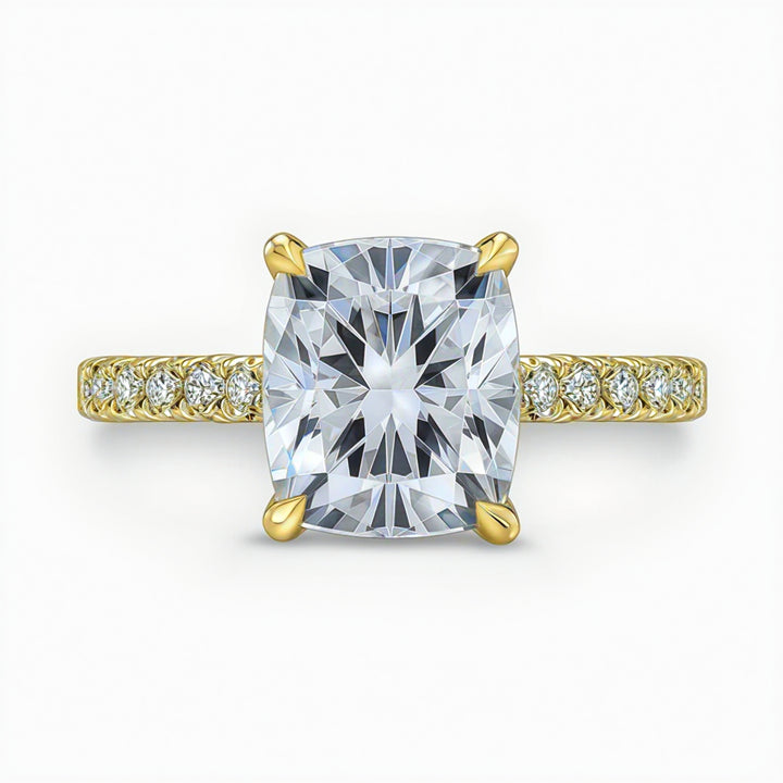 Cushion Diamond Tulip Cathedral French Pave Ring