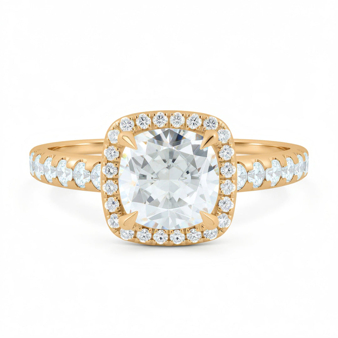 Cushion Halo Solitaire Ring With Pave Band