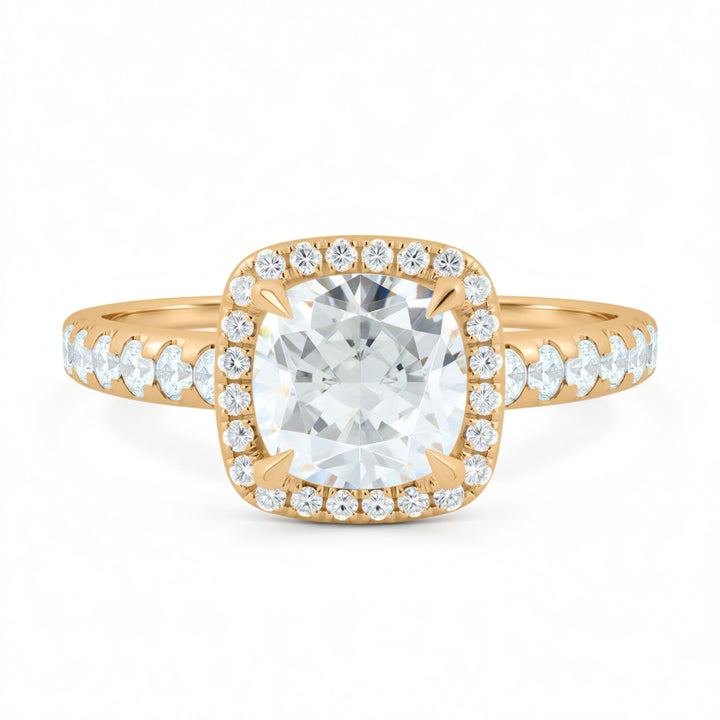 Cushion Halo Solitaire Ring With Pave Band