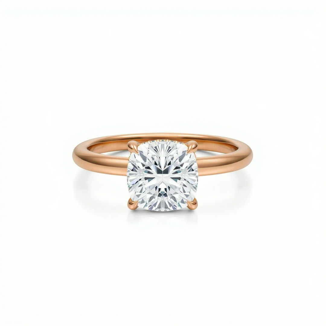 Cushion Solitaire Ring With Hidden Halo