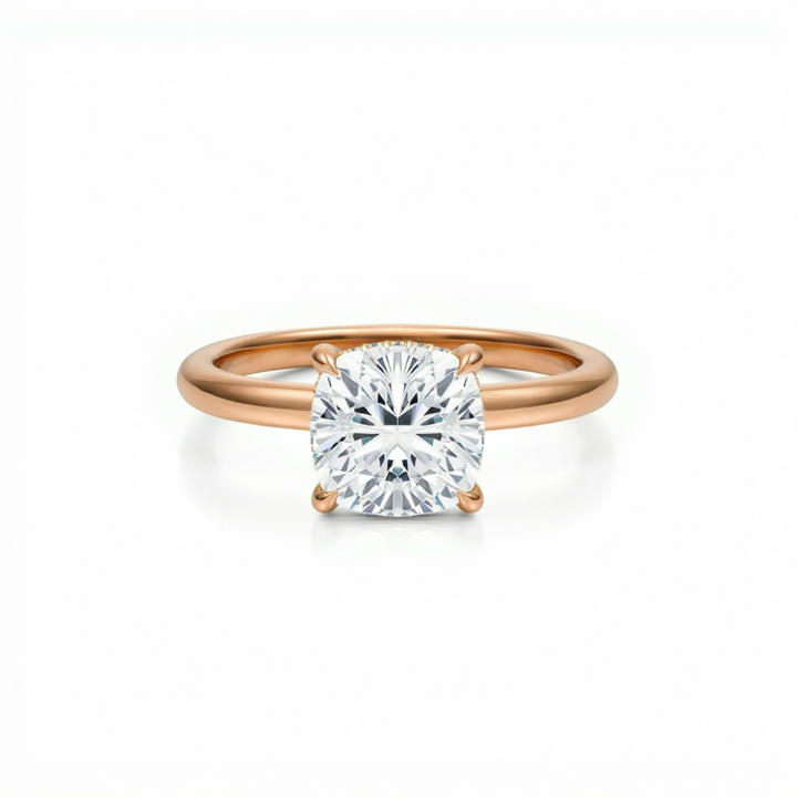 Cushion Solitaire Ring With Hidden Halo