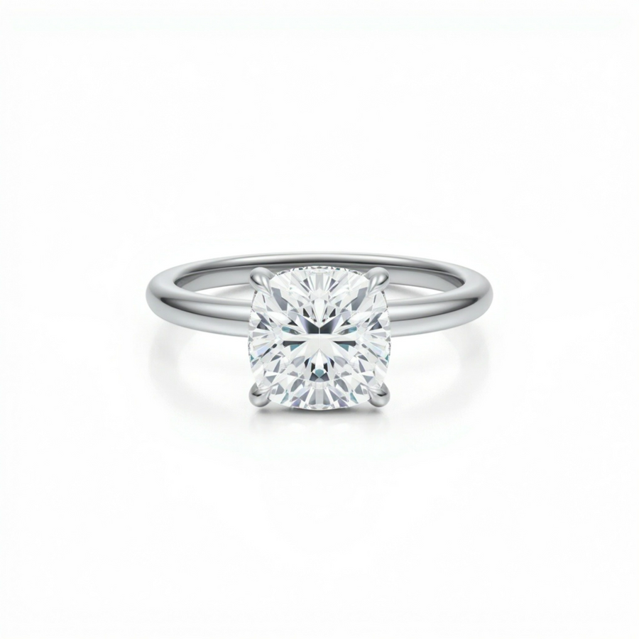 Cushion Solitaire Ring With Hidden Halo