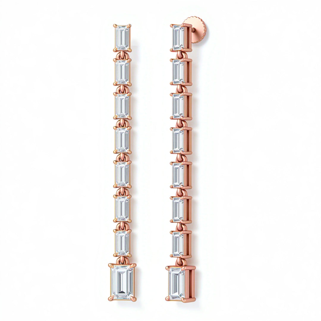Elongated Emerald Baguette Drop Earrings