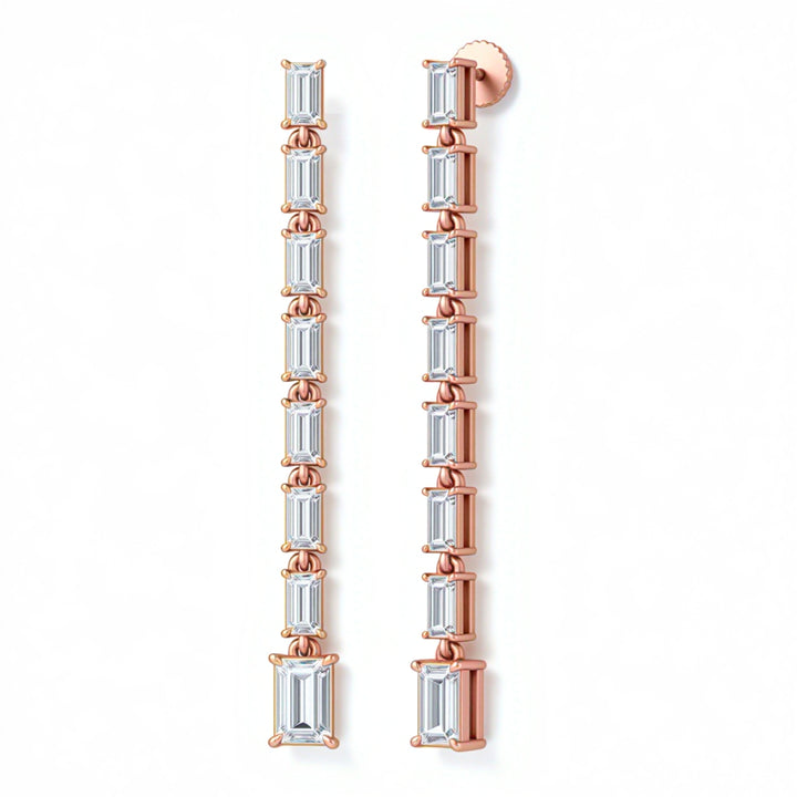 Elongated Emerald Baguette Drop Earrings