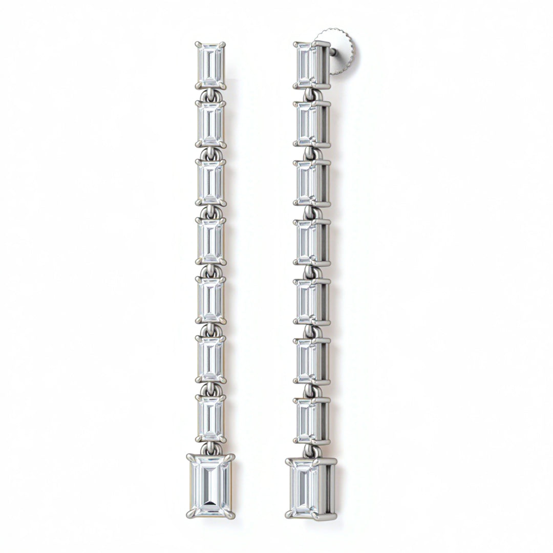 Elongated Emerald Baguette Drop Earrings