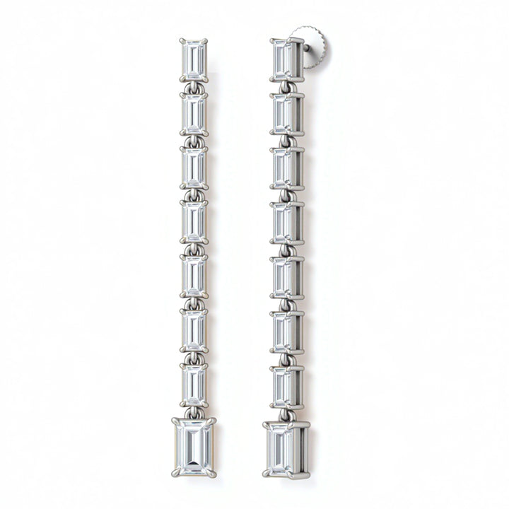 Elongated Emerald Baguette Drop Earrings