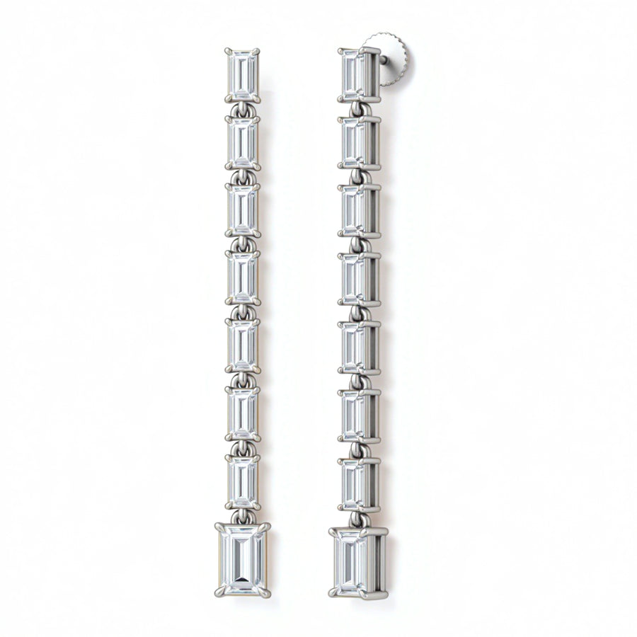 Elongated Emerald Baguette Drop Earrings