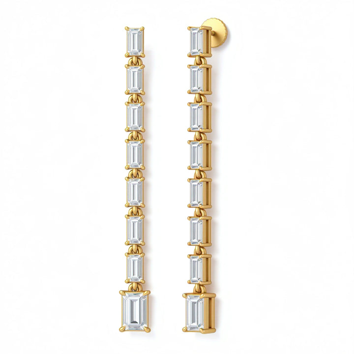 Elongated Emerald Baguette Drop Earrings