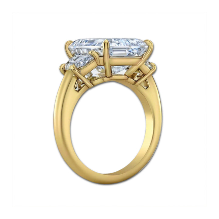 Emerald Diamond Trapezoid Cathedral Three Stone Ring