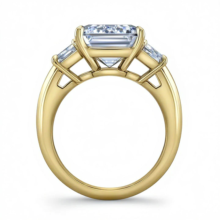 Emerald Diamond Trapezoid Cathedral Three Stone Ring