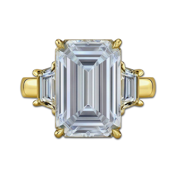 Emerald Diamond Trapezoid Cathedral Three Stone Ring