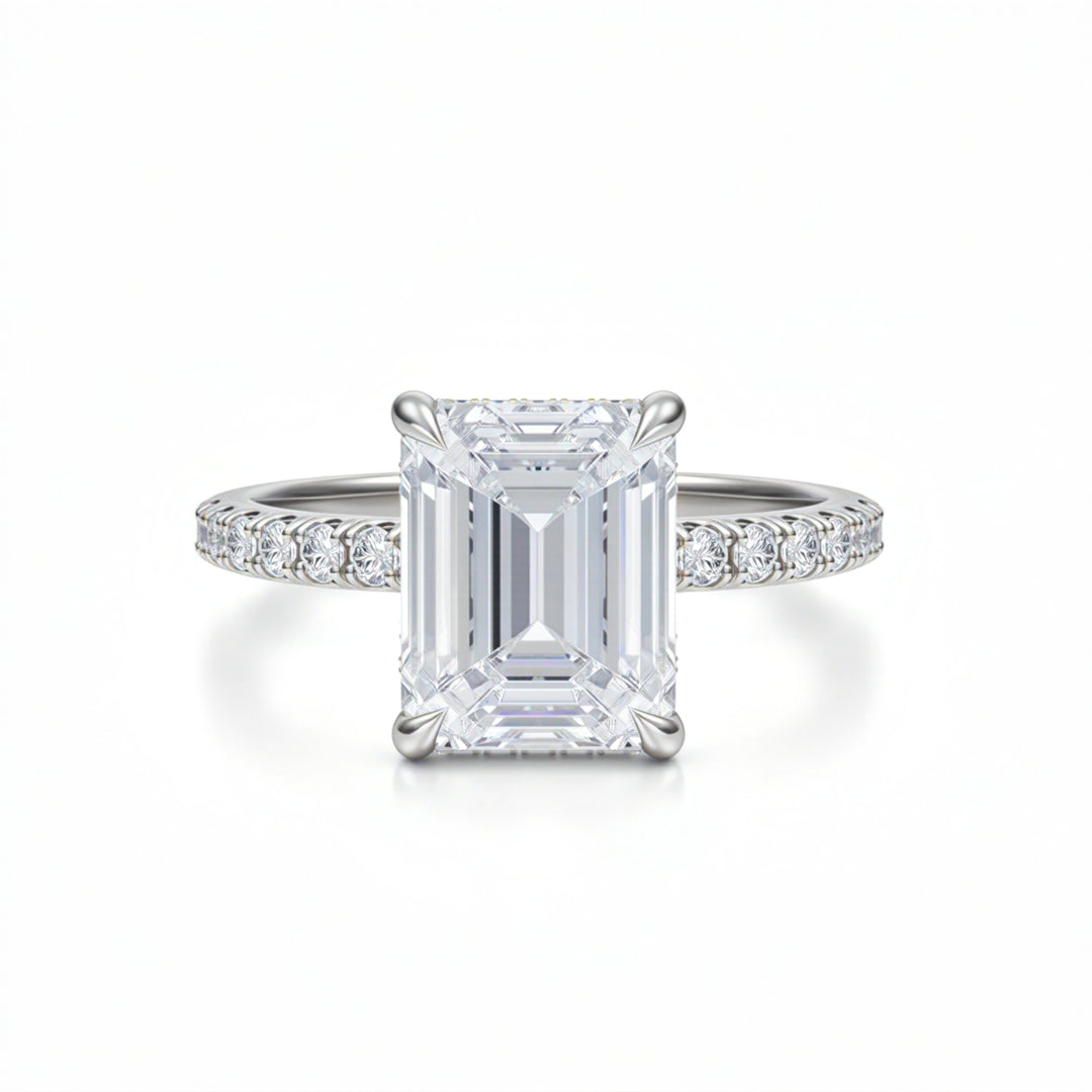 Emerald Hidden Halo With Pave Ring