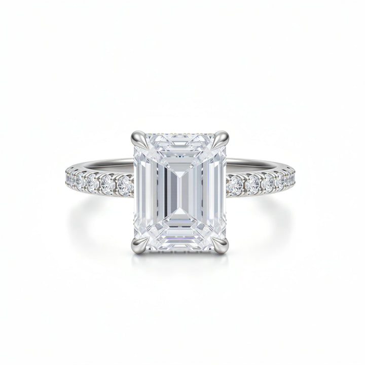 Emerald Hidden Halo With Pave Ring