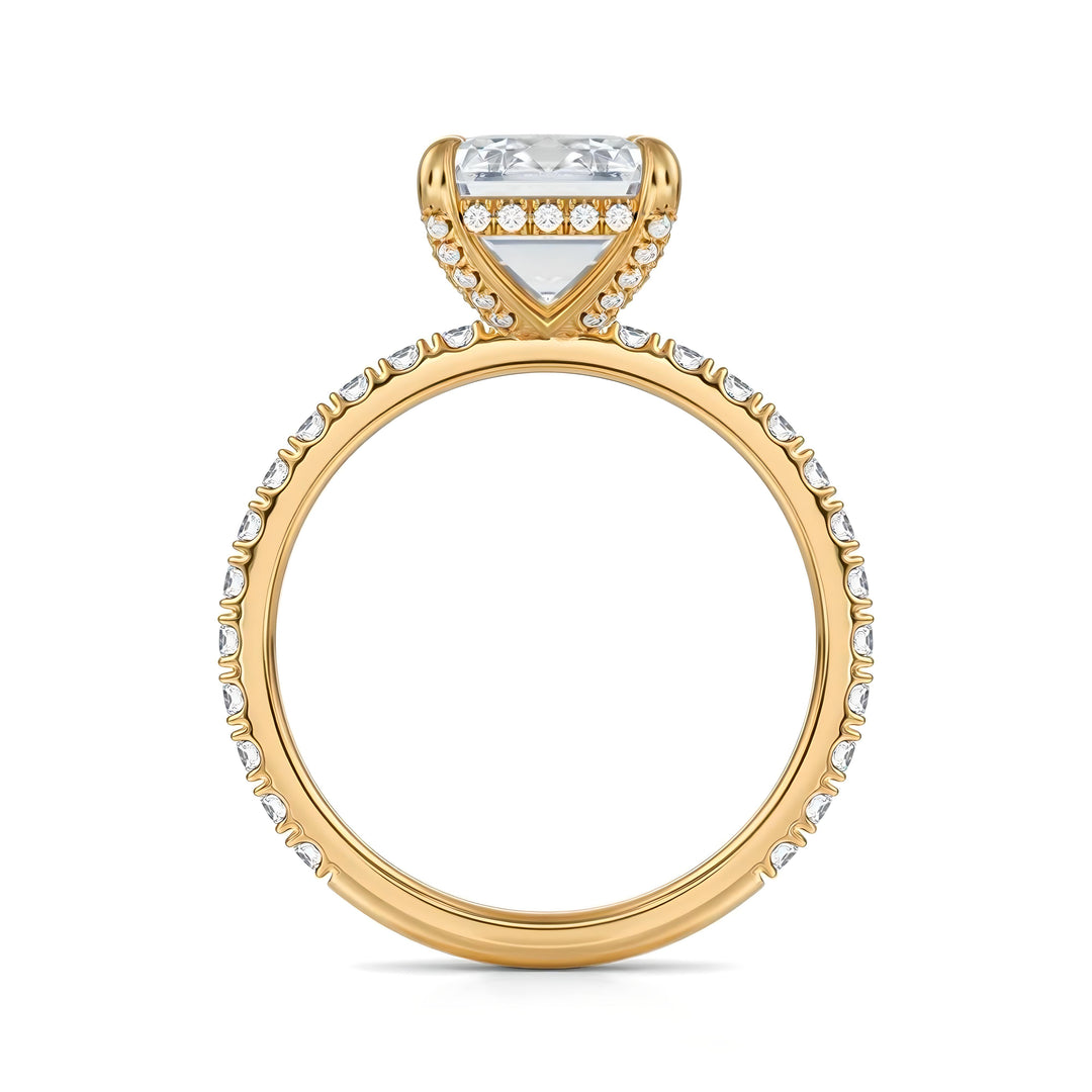 Emerald Diamond Basket With Pave Ring