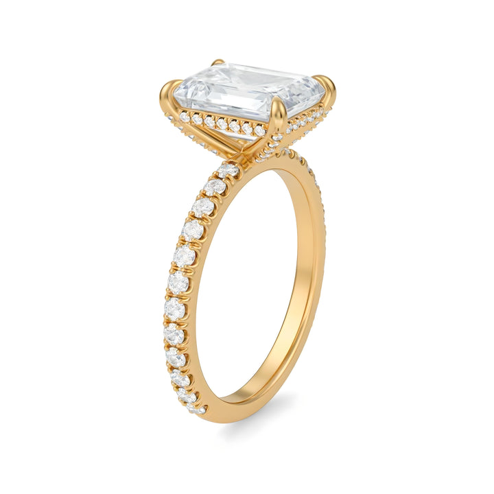Emerald Diamond Basket With Pave Ring