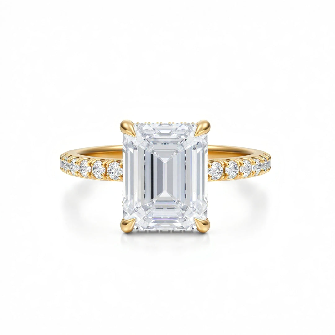 Emerald Hidden Halo With Pave Ring