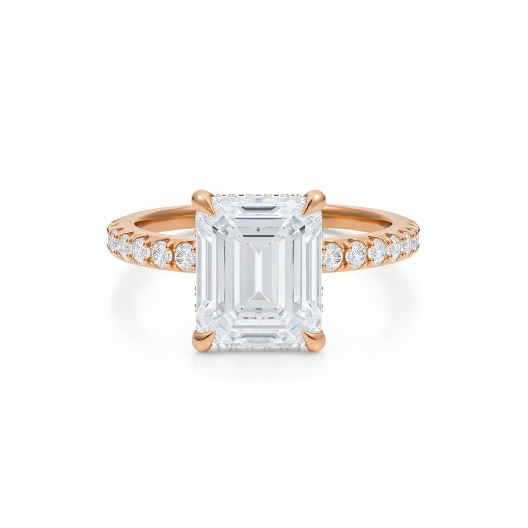 Emerald Hidden Halo With Pave Ring