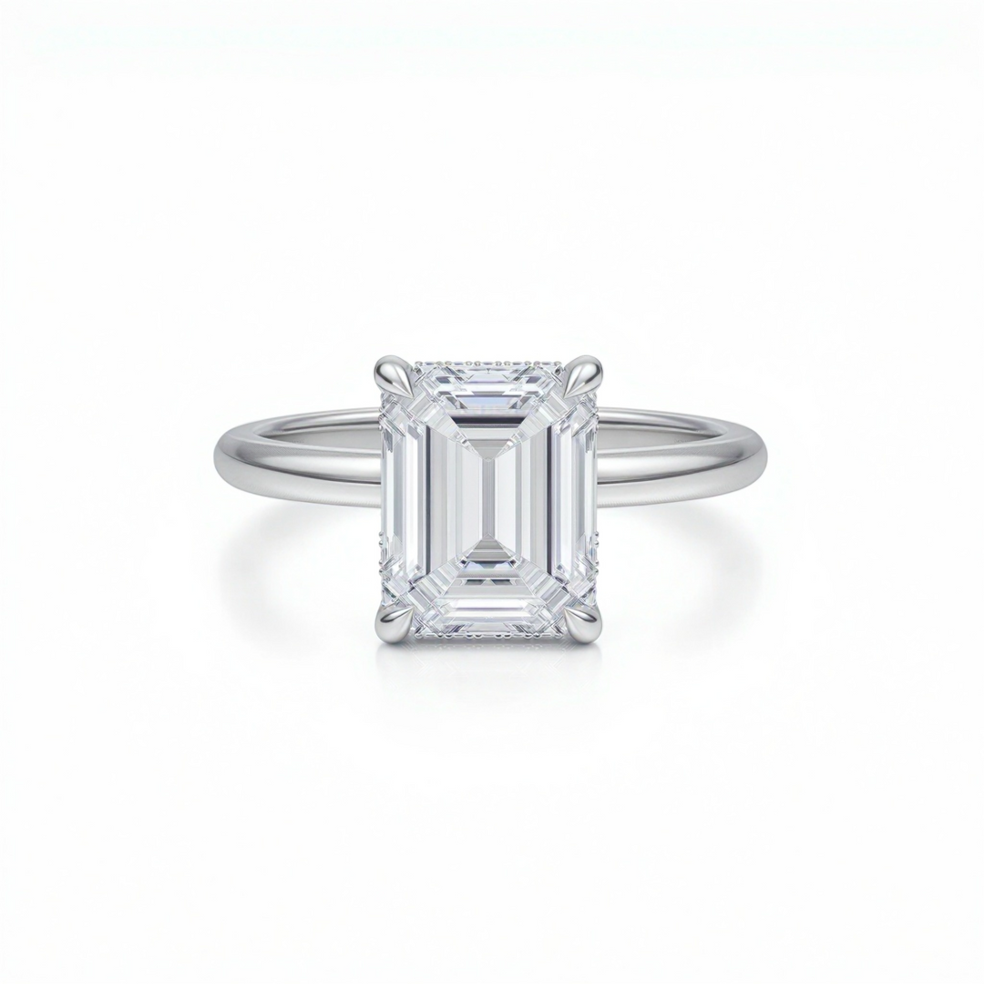Emerald Solitaire Ring With Hidden Halo