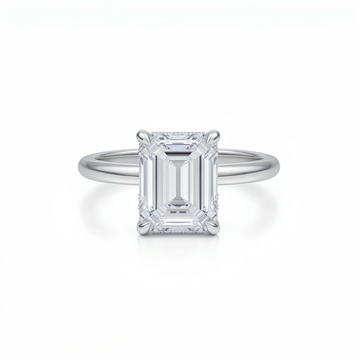 Emerald Solitaire Ring With Hidden Halo