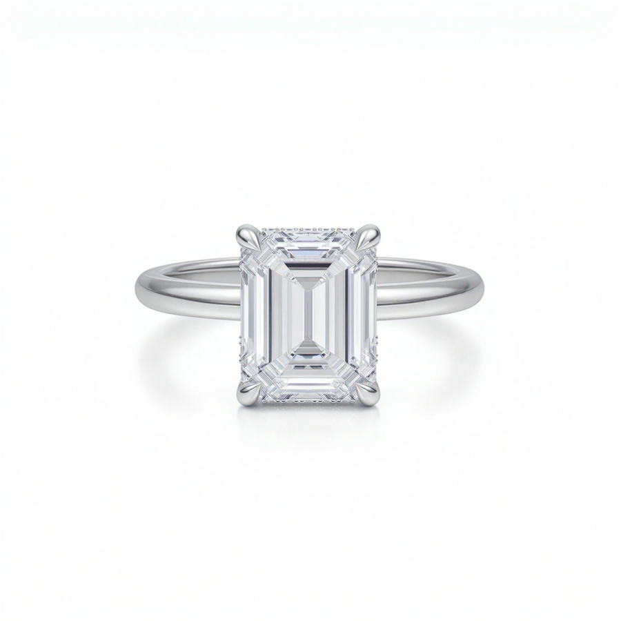 Emerald Solitaire Ring With Hidden Halo
