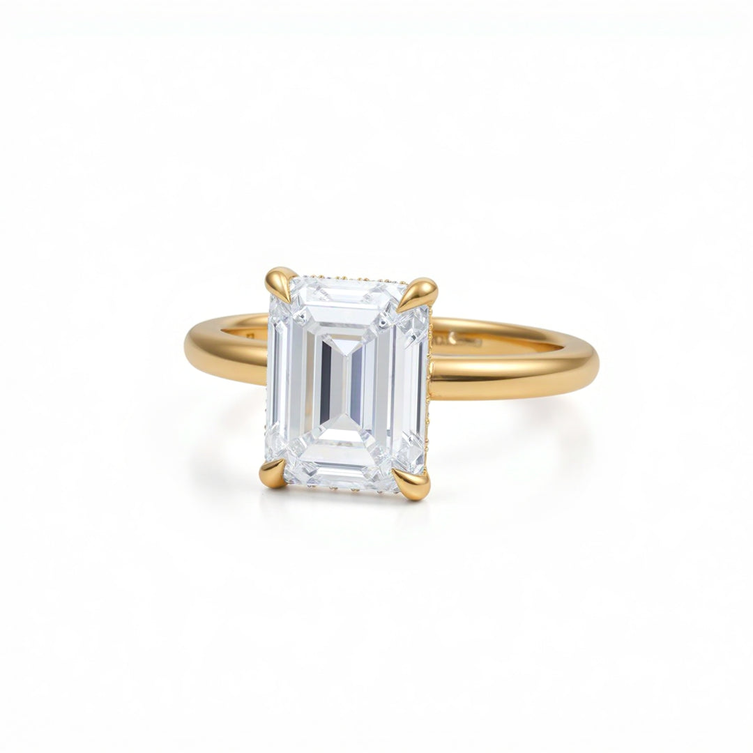 Emerald Solitaire Ring With Hidden Halo