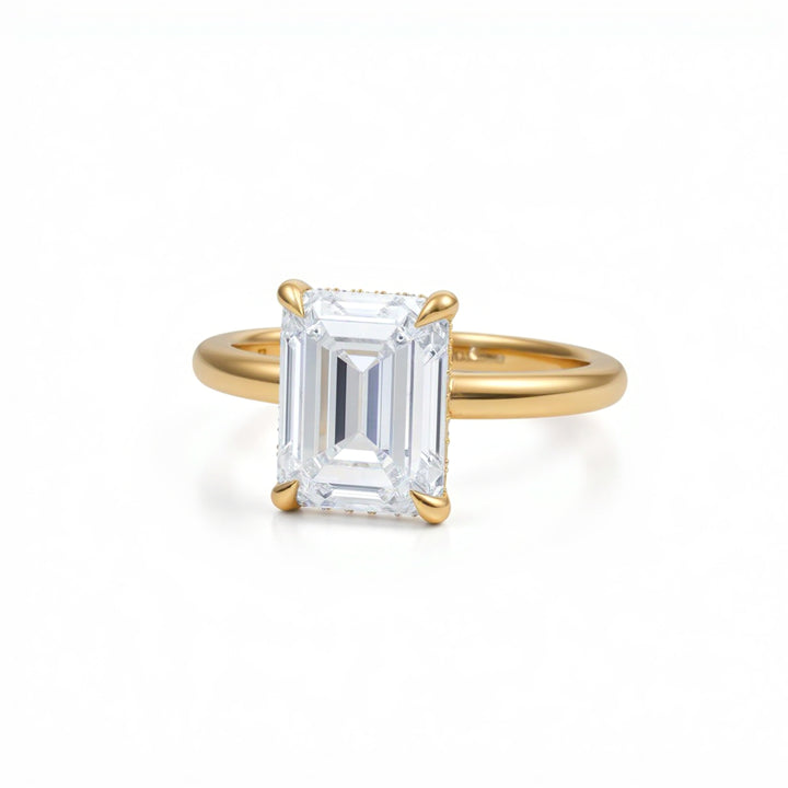 Emerald Solitaire Ring With Hidden Halo