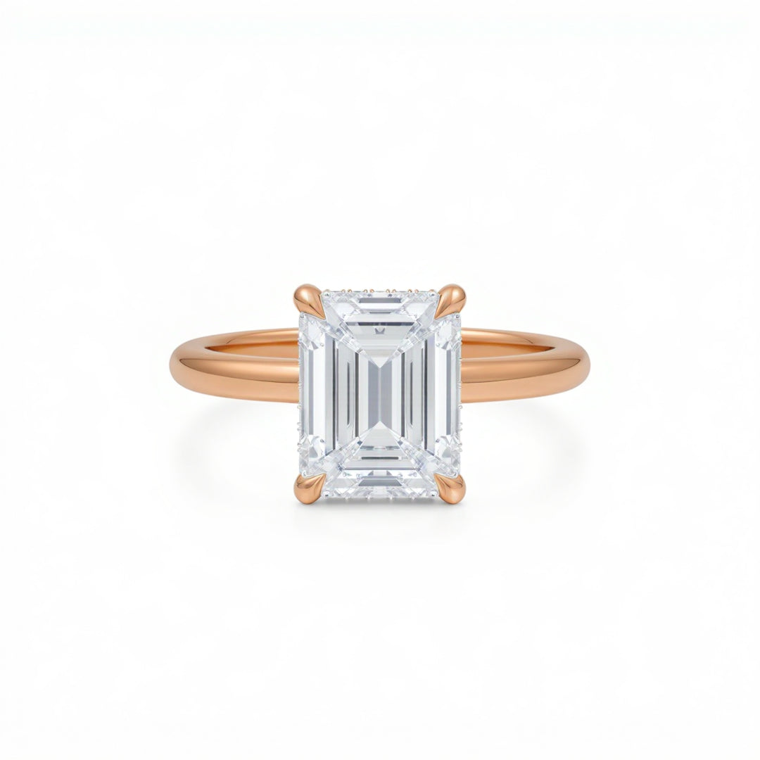Emerald Solitaire Ring With Hidden Halo
