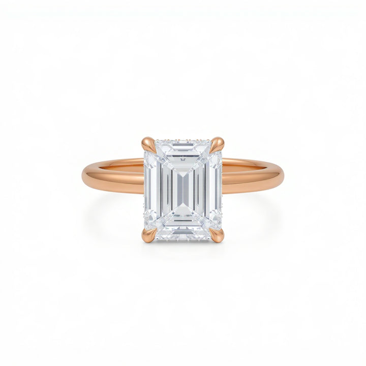 Emerald Solitaire Ring With Hidden Halo