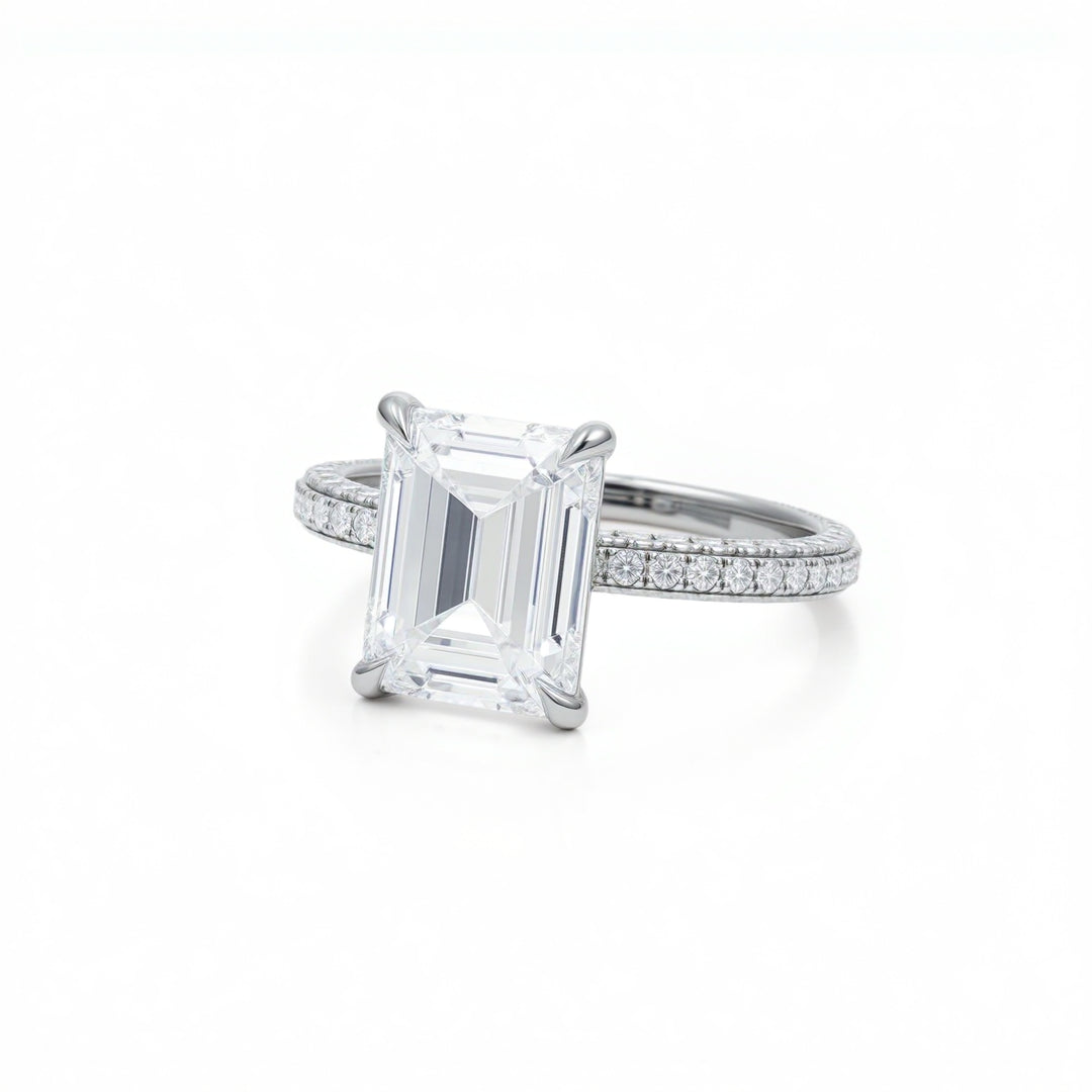 Emerald Three Row Pave Ring With Pave Prongs