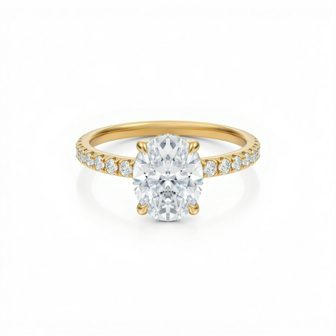 Oval Diamond Basket With Pave Ring