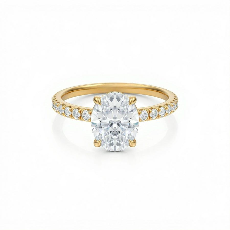 Oval Diamond Basket With Pave Ring