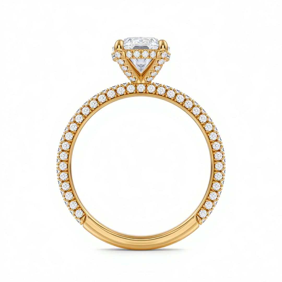 Oval Diamond Basket With Three Row Pave Ring