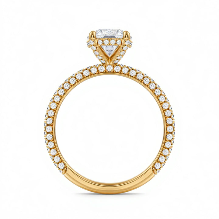 Oval Diamond Basket With Three Row Pave Ring