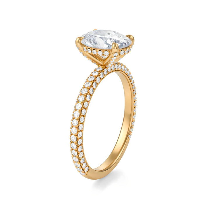 Oval Diamond Basket With Three Row Pave Ring