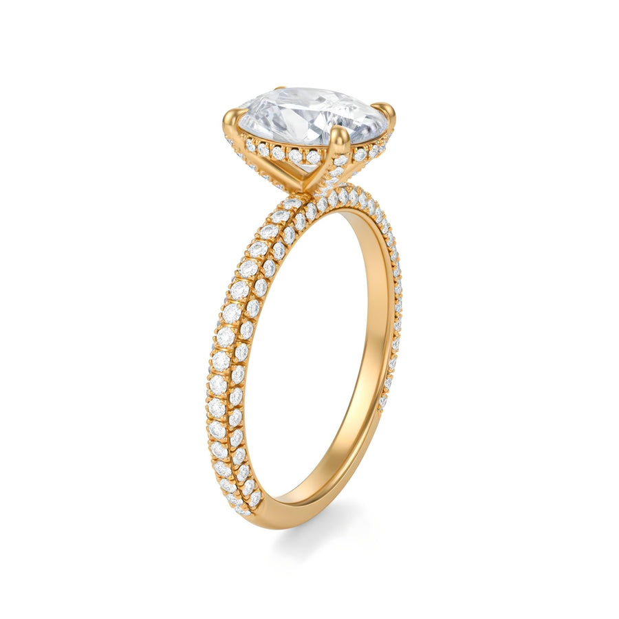 Oval Diamond Basket With Three Row Pave Ring