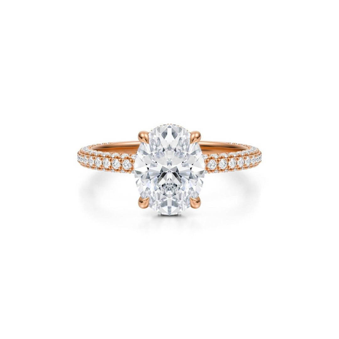 Oval Hidden Halo with Three Row Pave Band