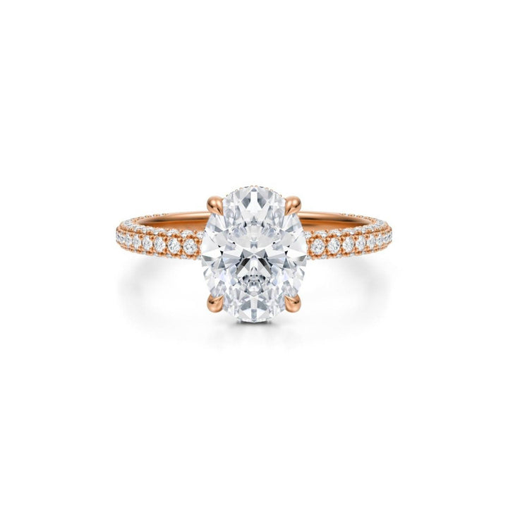 Oval Hidden Halo with Three Row Pave Band