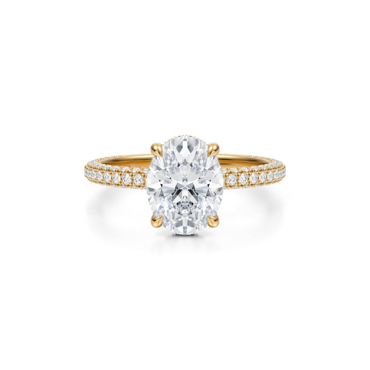 Oval Hidden Halo with Three Row Pave Band