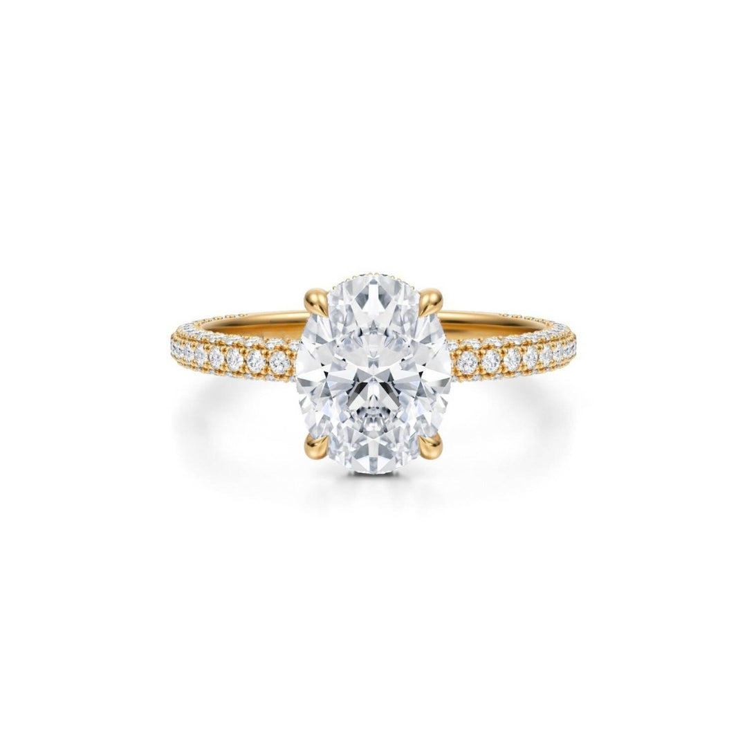 Oval Diamond Basket With Three Row Pave Ring