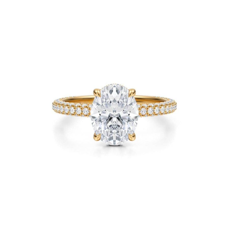 Oval Diamond Basket With Three Row Pave Ring