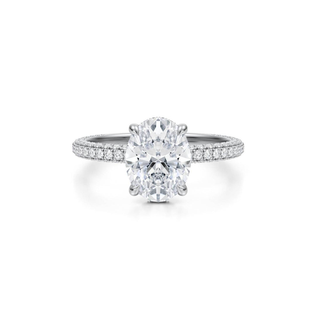 Oval Hidden Halo with Three Row Pave Band