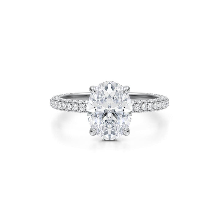 Oval Hidden Halo with Three Row Pave Band