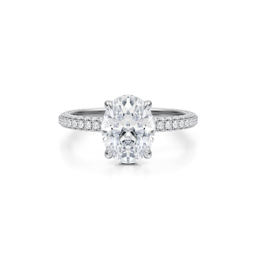 Oval Diamond Basket With Three Row Pave Ring