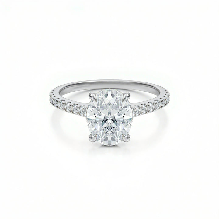 Oval Pave Cathedral Ring With Diamond Basket