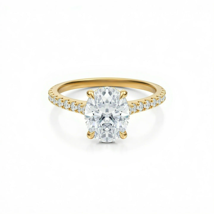 Oval Pave Cathedral Ring With Diamond Basket