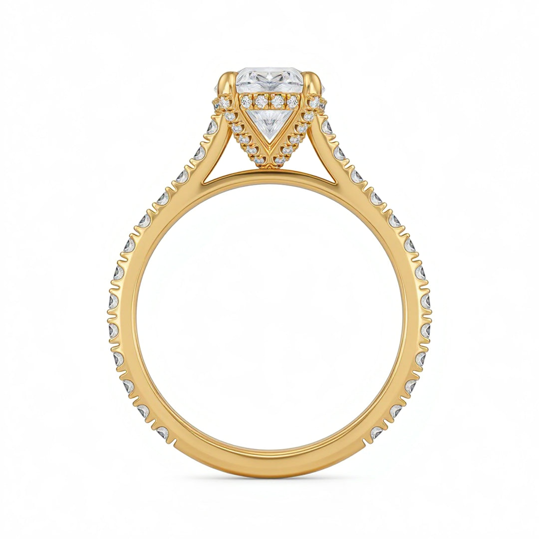 Oval Pave Cathedral Ring With Diamond Basket